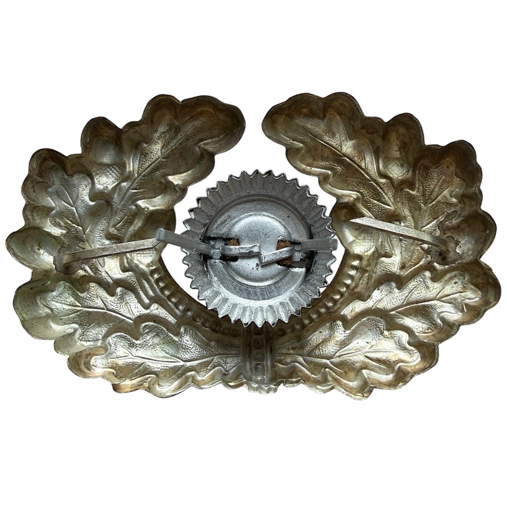 Original WWII German Wehrmacht metal visor cap insignia wreath and cockade reverse