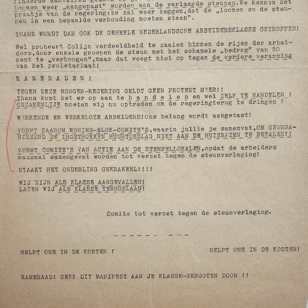 Original 1930s Dutch Political Anti-Colijn Workers Protest Leaflet ‘Steunverlaging’ - Image 3