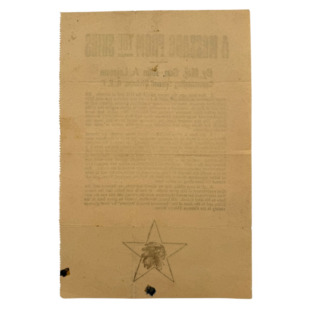 Original WW1 US 2nd Division Propaganda Leaflet 'A Message From the Skies' – John A. Lejeune - Image 2