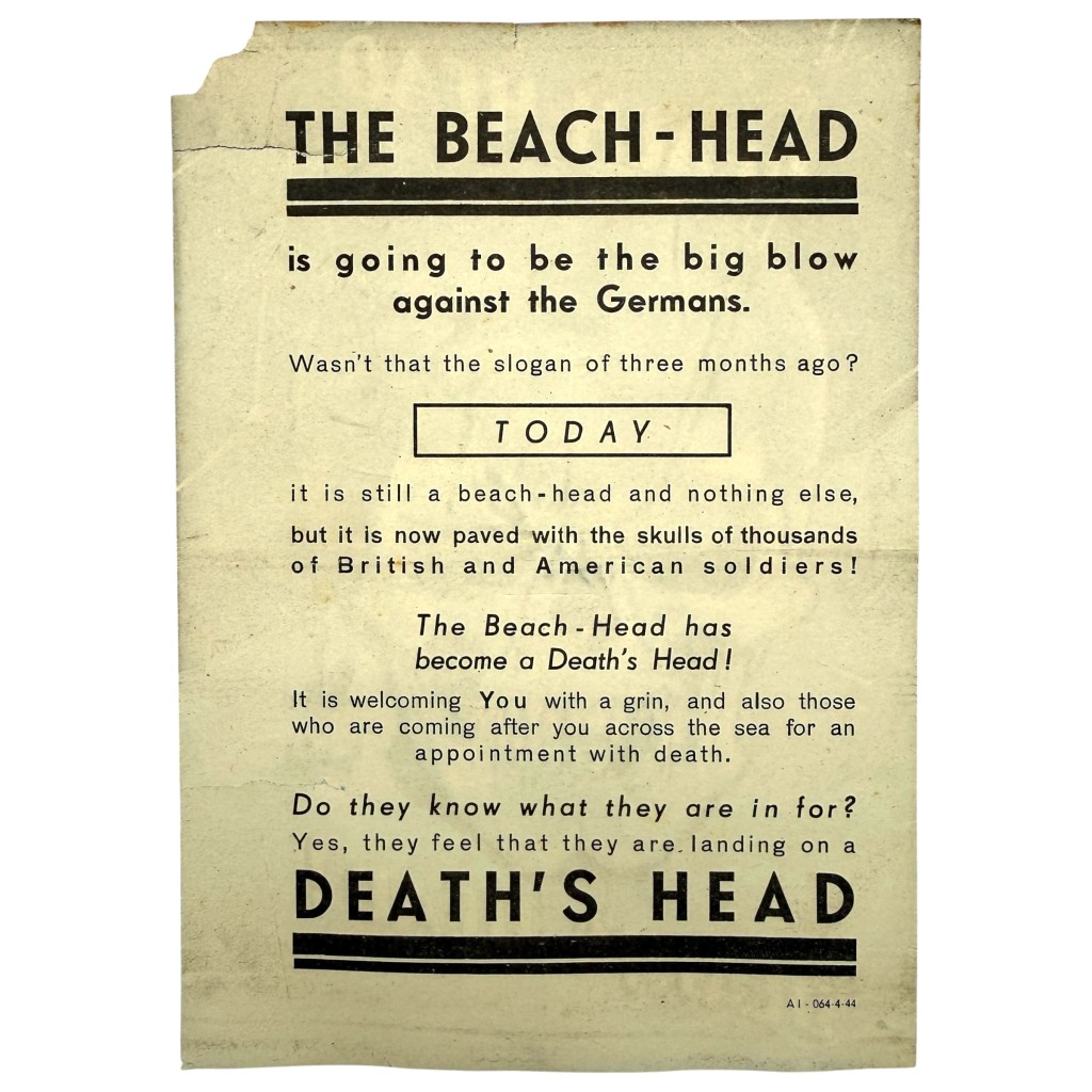 Original WWII German Propaganda Leaflet 'Beach-Head – Death's Head' Anzio 1944 - Image 2