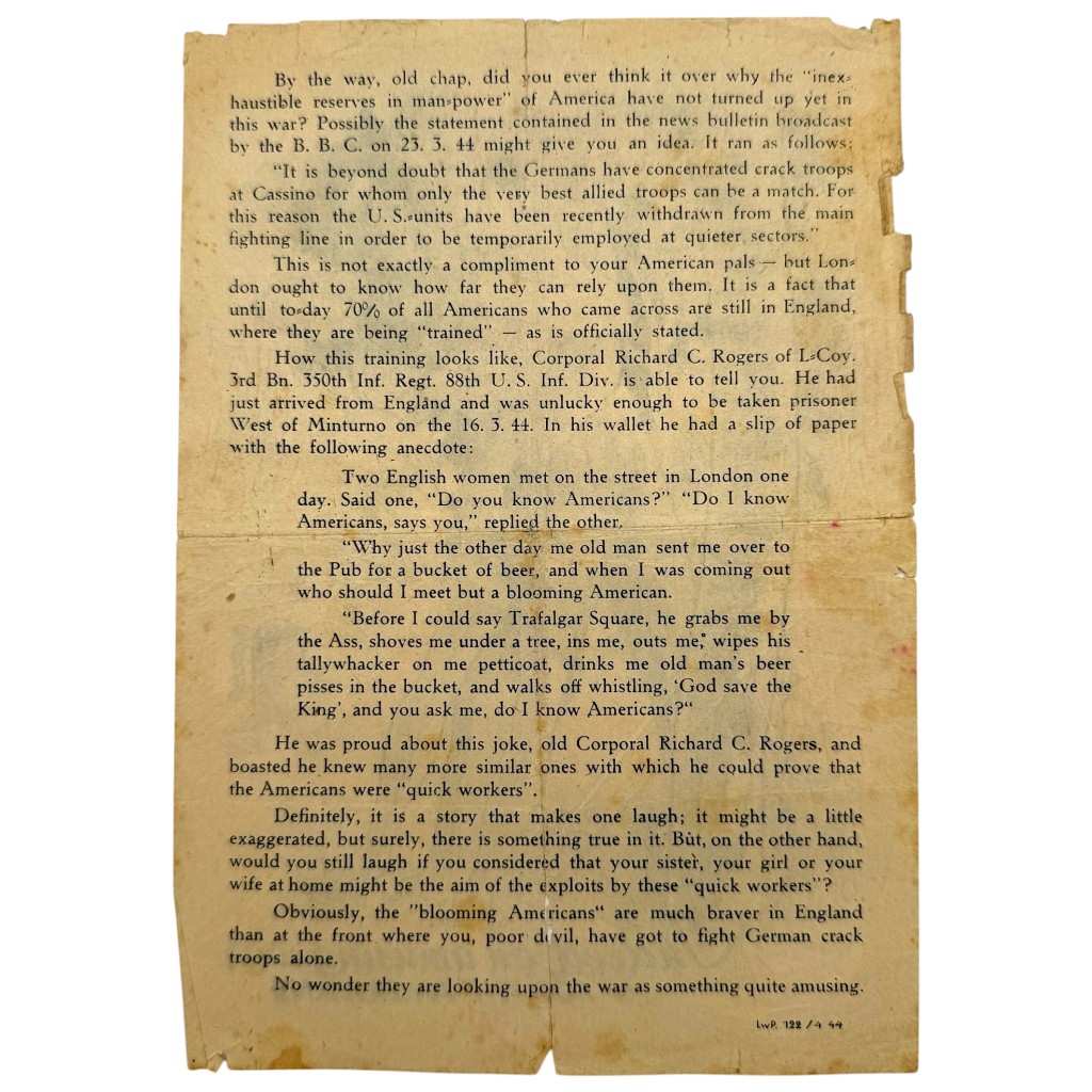 Original WWII German Propaganda Leaflet 'Indeed an Amusing War – For the Americans' 1944 - Image 3