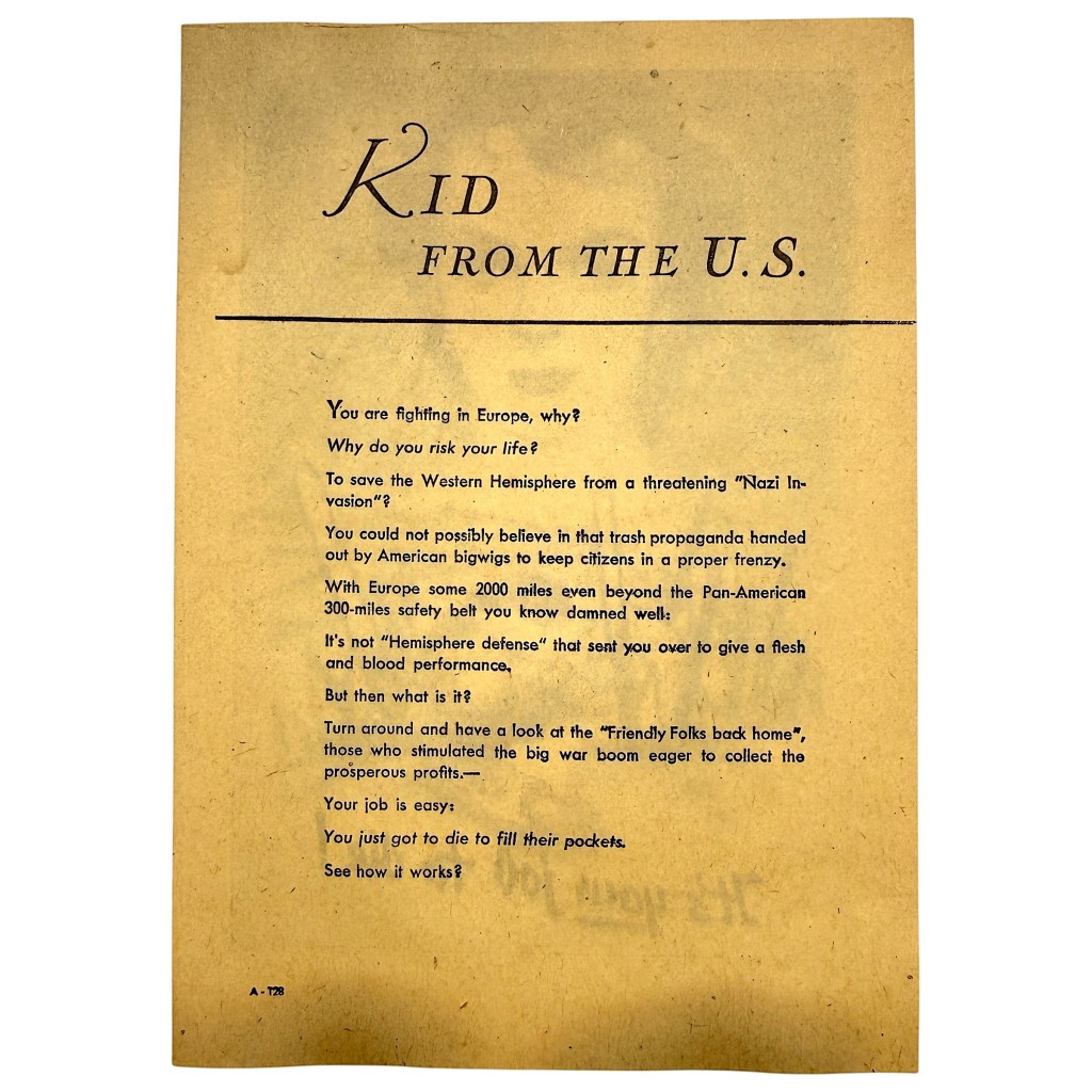 Original WWII German Propaganda Leaflet 'It's Your Job to Die!' American Soldiers