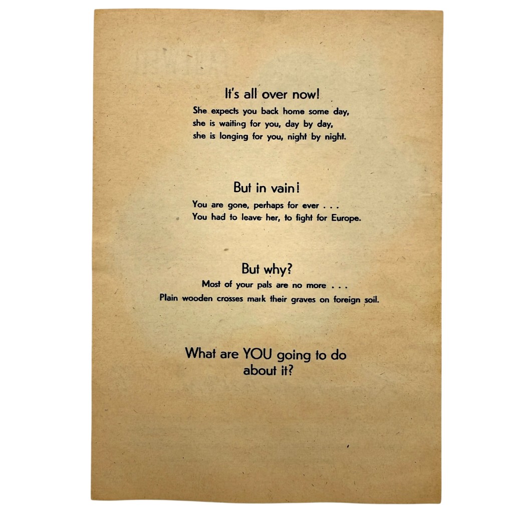 Original WWII German Propaganda Leaflet 'Farewell – Remember Her Last Kiss?' Allied Soldiers