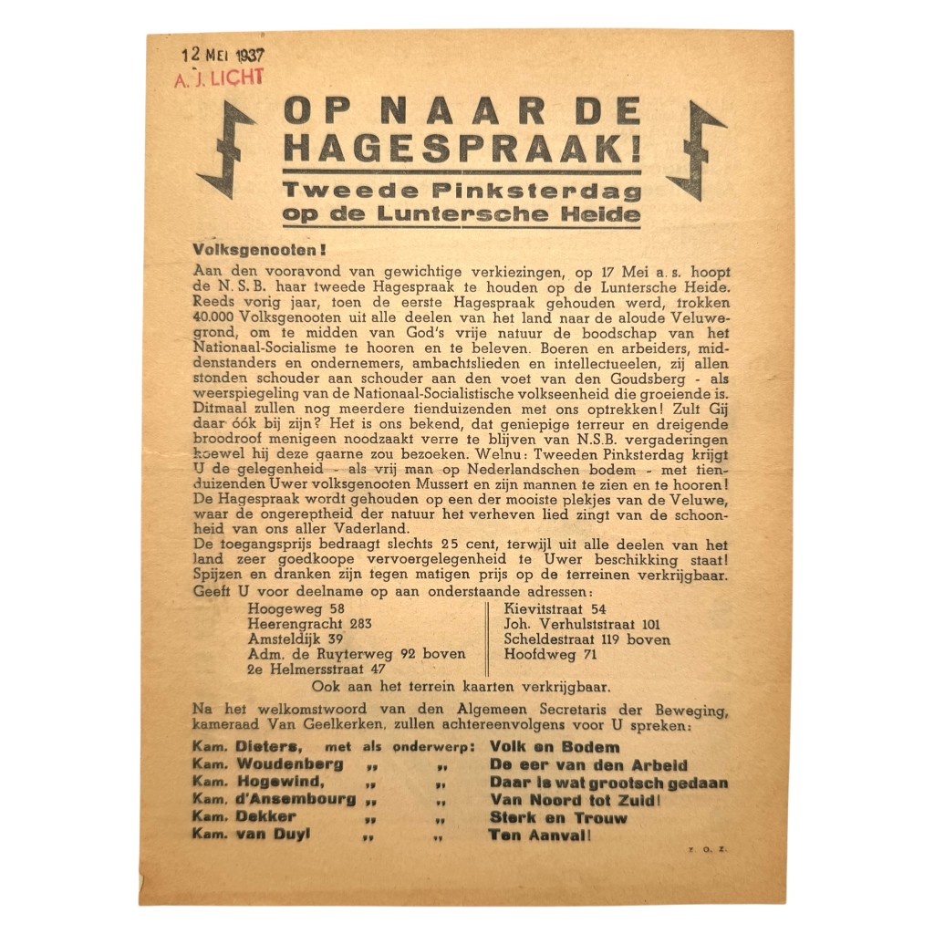 Original 1937 Dutch NSB Hagespraak Flyer – Anton Mussert Lunterse Heide National Socialist Movement - Image 2