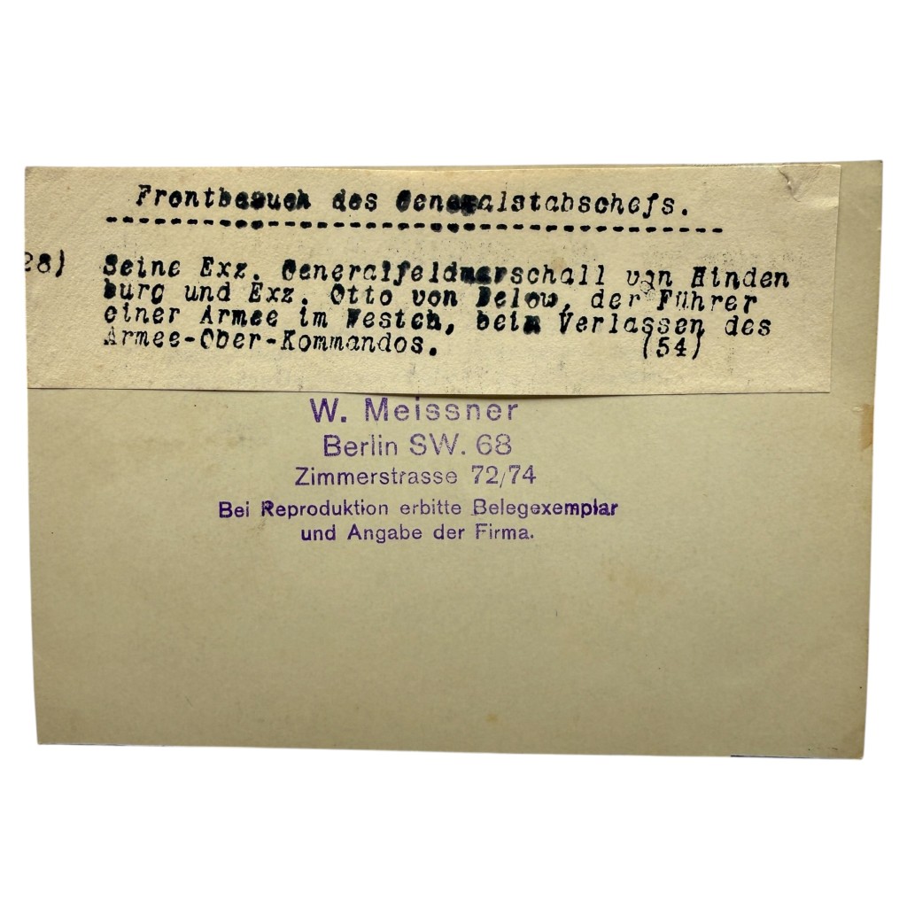 Original WW1 German Army Photo Hindenburg and Otto von Below Front Visit - Image 2