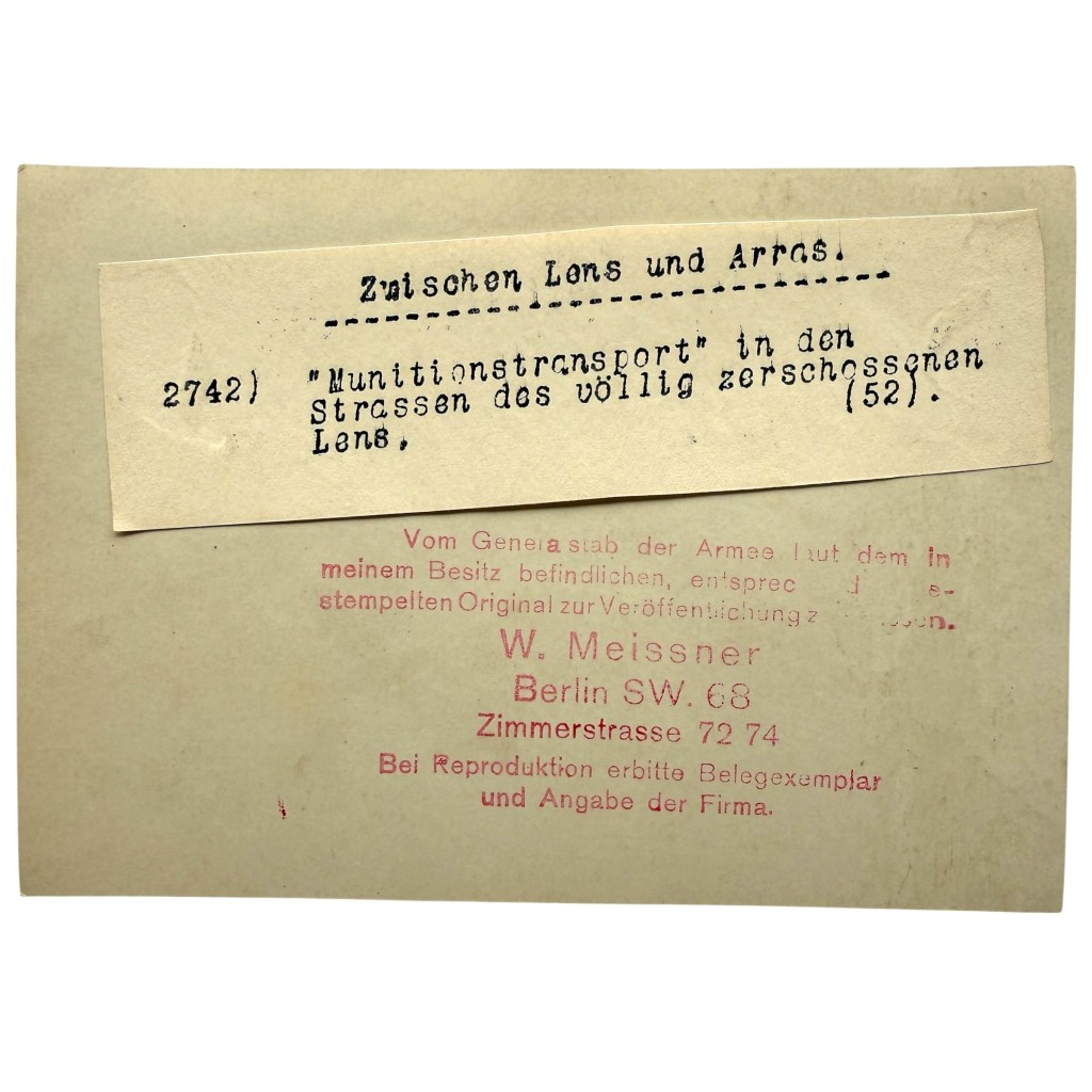 Original WW1 German Army Photo Ammunition Transport Between Lens and Arras - Image 2