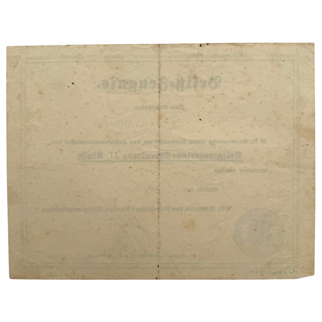 Original 1930 German Prussian Veterans Association Honor Cross II Class Award Certificate - Image 2