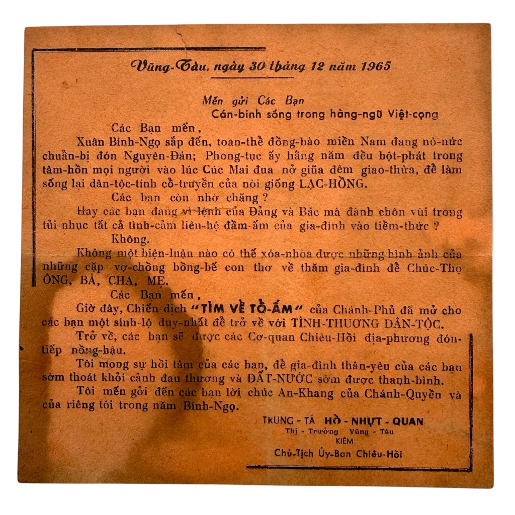 Original Vietnam War Propaganda Leaflet Vung Tau 1965 Safe Conduct Pass