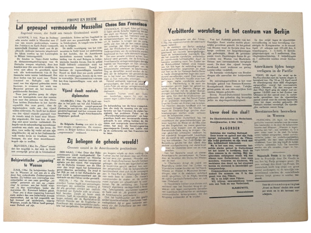 Original WWII Dutch Waffen-SS volunteer newspaper Front en Heem 2 May 1945 Death of Adolf Hitler! - Image 3