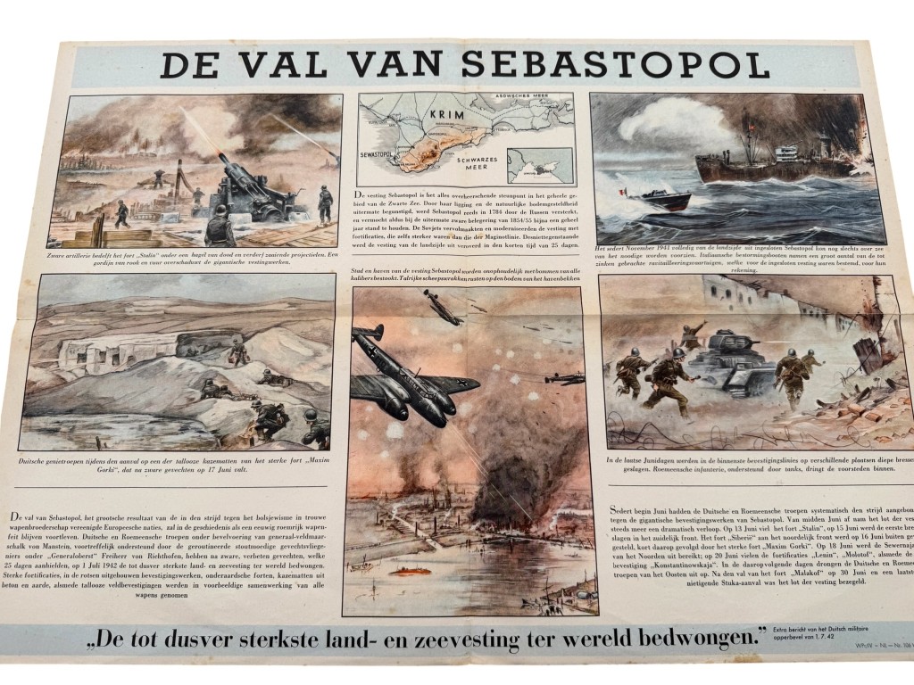 Original WWII German Dutch propaganda poster Fall of Sevastopol 1942 Crimea Luftwaffe Stuka German Army Second World War militaria