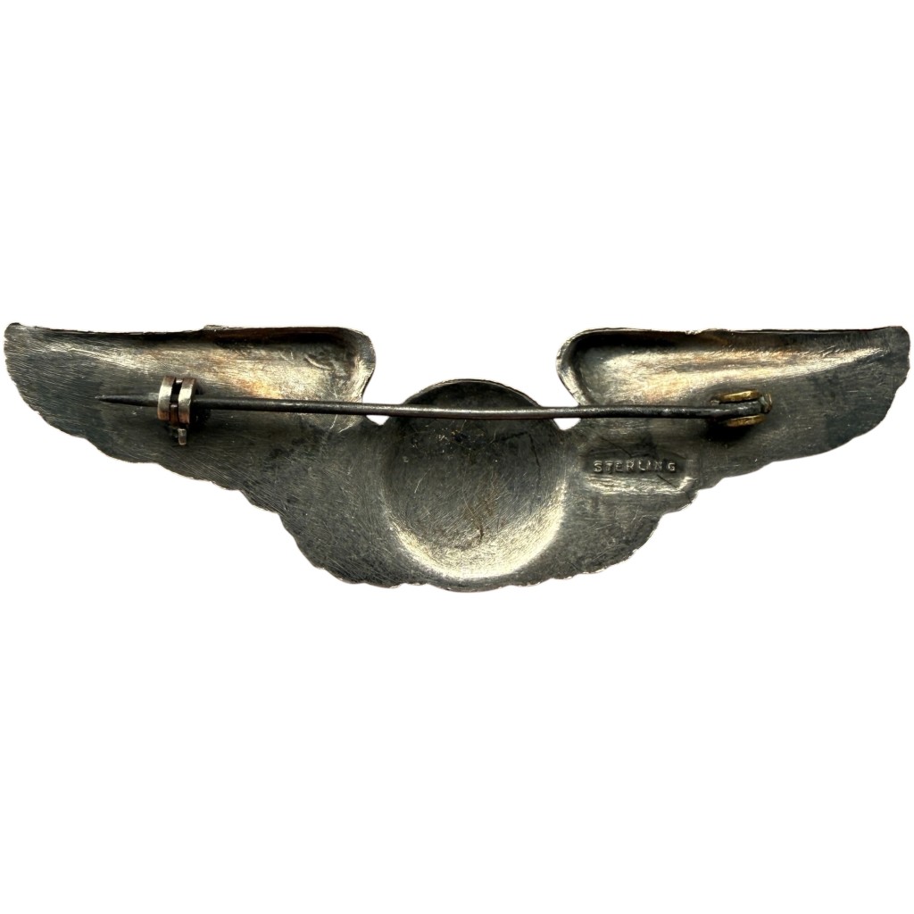 Original WWII USAAF Aircrew Wings Sterling Silver Pinback Badge