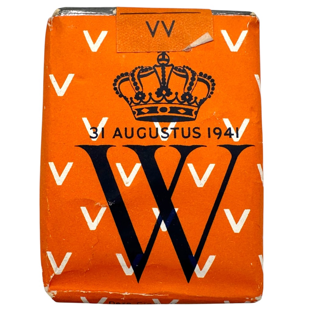 Origineel WWII Nederlands sigarettenpakje afgeworpen uit geallieerde vliegtuigen Oranje zal overwinnen Nederland zal herrijzen 1941
