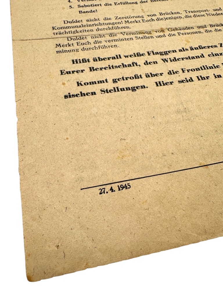 Original WWII Soviet Russian 'Battle of Berlin' Propaganda Leaflet to the Population of Berlin – 27 April 1945 - Image 4