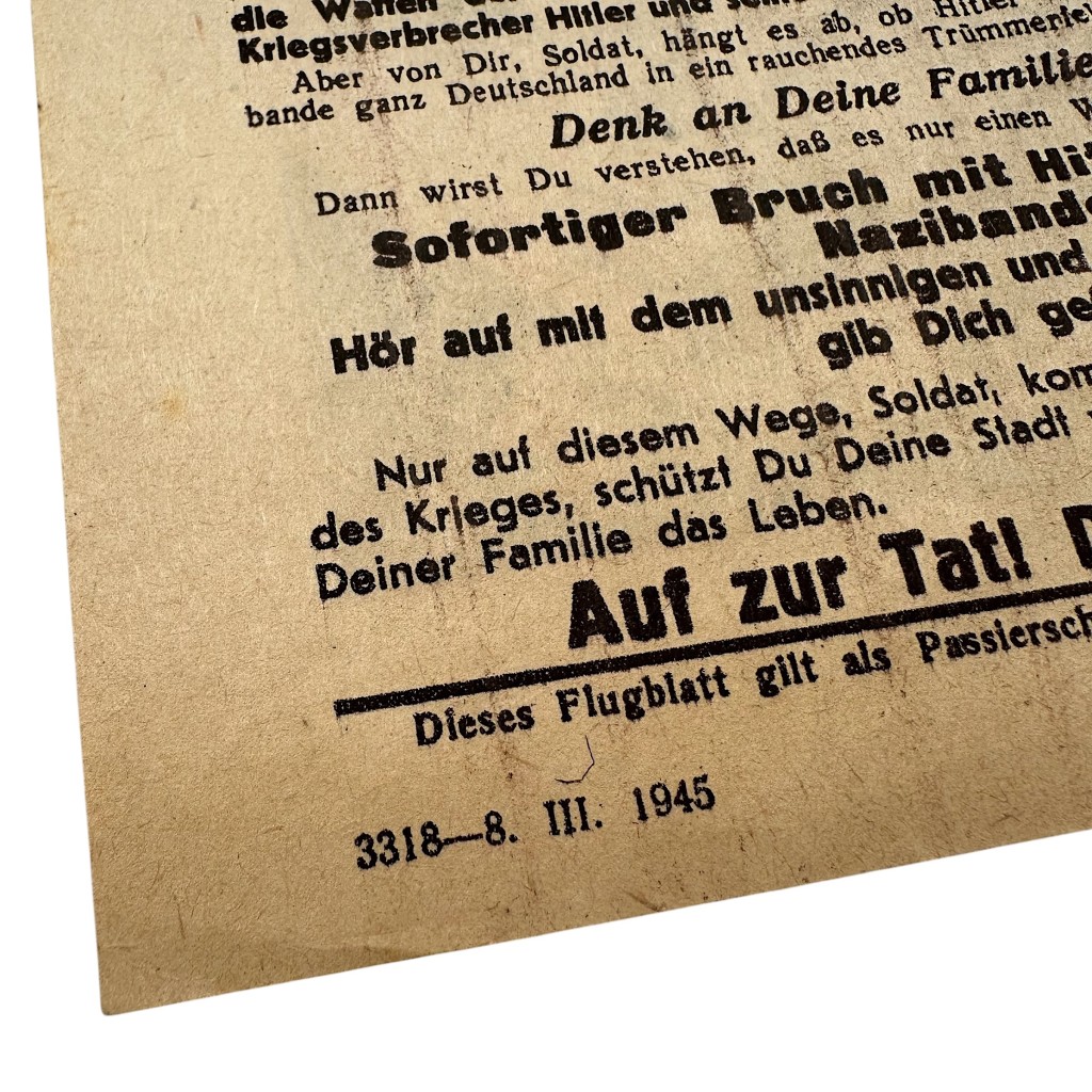 Original WWII Soviet Russian Propaganda Leaflet 1945 Anti Hitler German Soldier Surrender Leaflet Eastern Front - Image 3