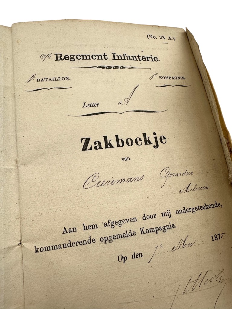 Original 1875 Dutch Army service book with matching military passport issued to the 4th Regiment Infantry - Rotterdam - Image 8