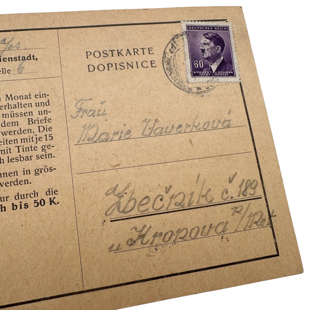 Original WWII German prisoner postcard from the Gestapo prison located in the Small Fortress of Theresienstadt - Image 3