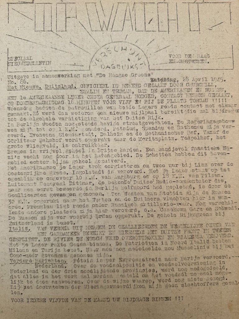 Original WWII Dutch Resistance Newspaper 'Op Wacht' No. 86 The Hague April 28 - 1945 Underground Newspaper - Image 3