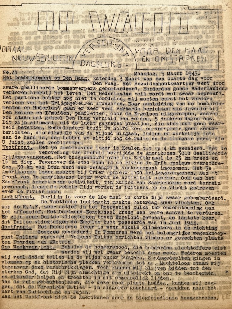 Original WWII Dutch Resistance Newspaper 'Op Wacht' No. 41 The Hague March 5 1945 Underground Newspaper - Image 3