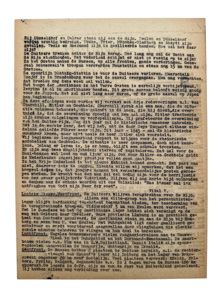 Original WWII Dutch Resistance Newspaper 'Op Wacht' No. 41 The Hague March 5 1945 Underground Newspaper - Image 4