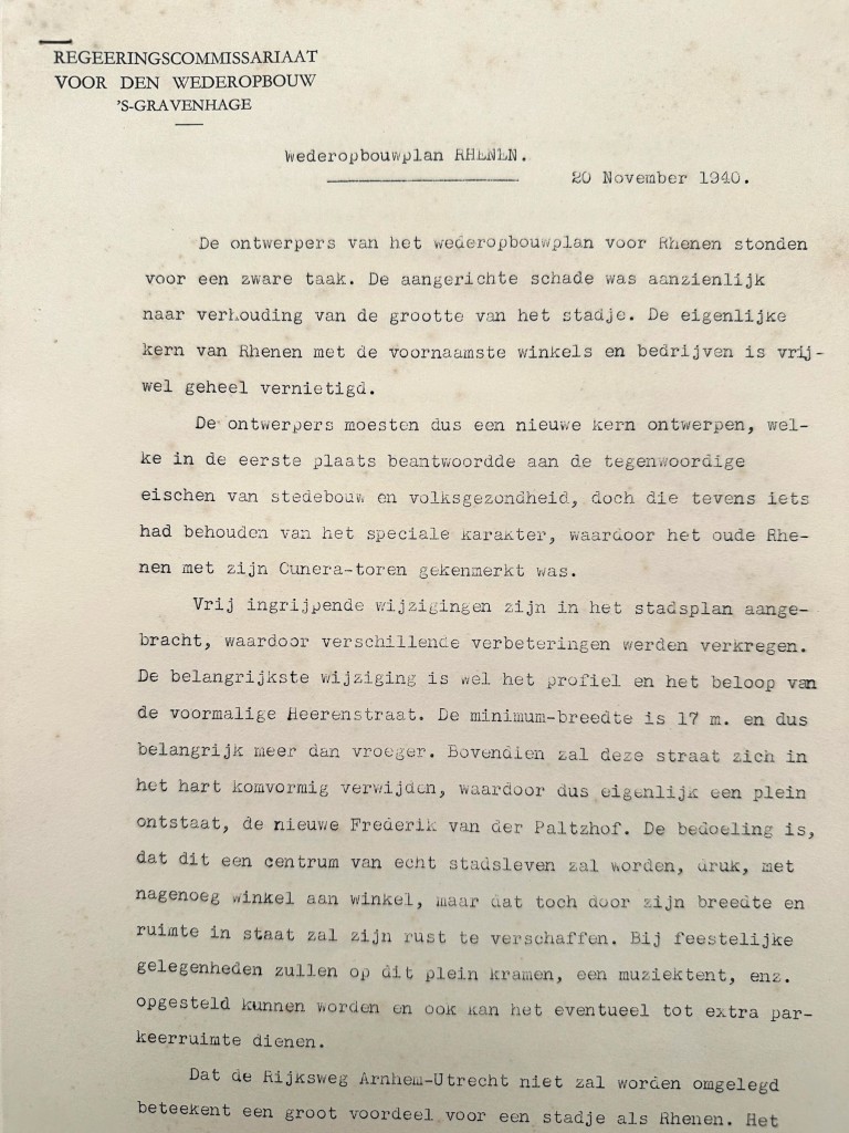 Origineel Nederlands WWII wederopbouwplan Rhenen 20 november 1940 Regeringscommissariaat voor den Wederopbouw document Tweede Wereldoorlog.
