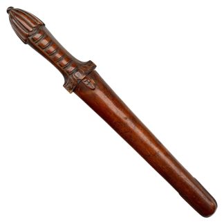Originele circa 1900-1940 Indonesische badik steekdolk met houten gevest en schede uit Nederlands-Indië voor KNIL militaria verzamelaars