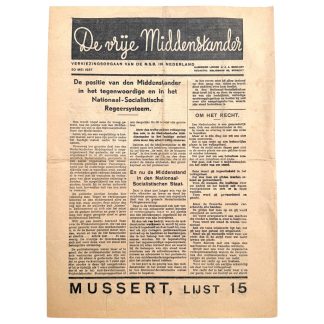 Original 1937 Dutch NSB election newspaper 'De vrije Middenstander'