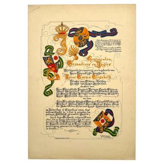 Originele 1939 Nederlandse leger Regimenten Grenadiers en Jagers oorkonde geboorte Prinses Irene pre-1940 militaire Koninklijk Huis militaria.