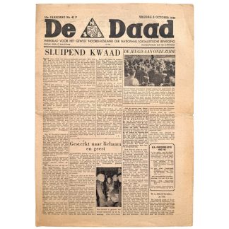 Originele WWII NSB krant De Daad 8 oktober 1943 Noord-Holland Amsterdam Nationale Jeugdstorm Assumburg Frontzorg Nederlandse propaganda.