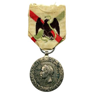 Original French Mexico Campaign Medal 1862-1863 Napoleon III with original ribbon and Mexican eagle Second French Empire military medal.
