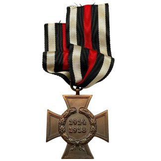Original German Hindenburg Cross without swords 1914 1918 Ehrenkreuz Kriegsteilnehmer CW maker mark with black white red ribbon WWII medal.