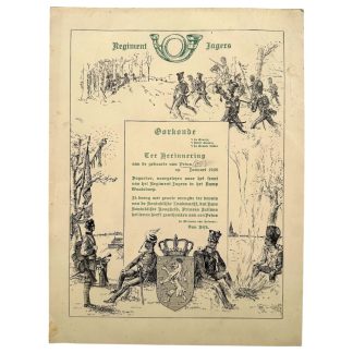 Original Pre 1940 Dutch army Regiment Jagers Waalsdorp commemorative certificate 1938 to mark the birth of Princess Beatrix