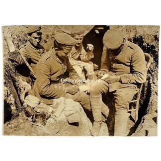 Original WW1 German Army photo soldiers making trench art souvenirs inside a trench between Arras and Lens on the Western Front.
