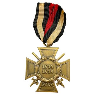 Original German Honour Cross for Frontline Fighters 1914-1918 Hindenburg Cross with swords and ribbon WWI veterans medal.