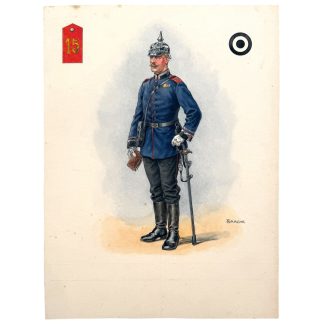 Original WWI German Imperial Army print Regiment 15 soldier Pickelhaube uniform 40 x 30 cm First World War militaria collectors.