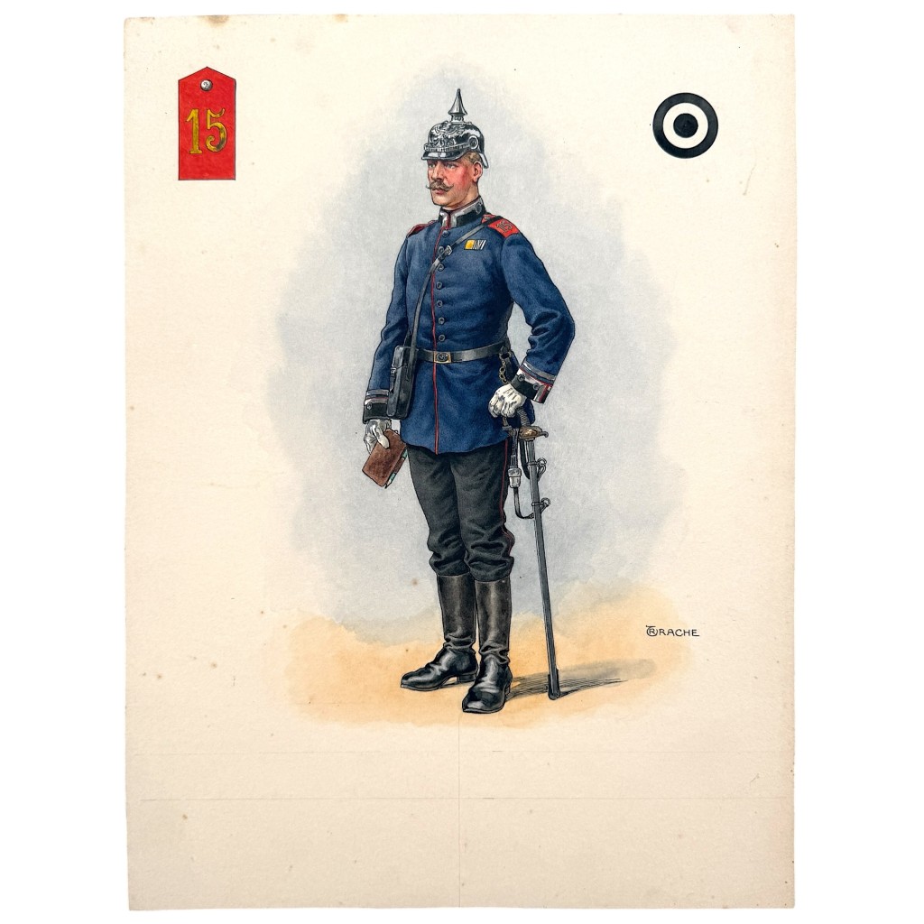 Original WWI German Imperial Army print Regiment 15 soldier Pickelhaube uniform 40 x 30 cm First World War militaria collectors.