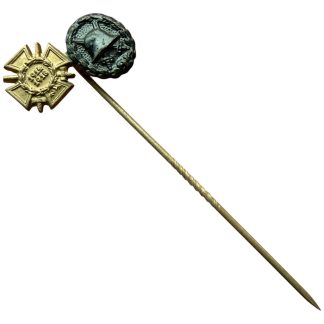 Original German WWI miniature stickpin with Black Wound Badge and Ehrenkreuz des Weltkrieges 1914/1918 for militaria collectors.