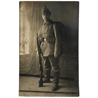 Original WWI German Army soldier postcard photograph Pickelhaube infantry full equipment First World War