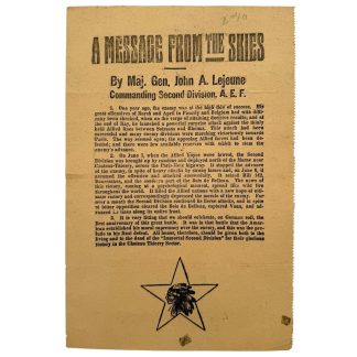 Original WW1 US 2nd Division Propaganda Leaflet 'A Message From the Skies' – John A. Lejeune