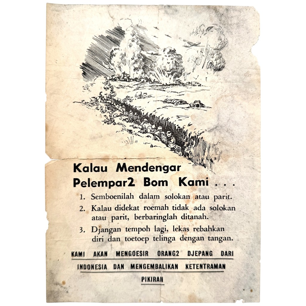 Original WWII Allied Propaganda Leaflet Indonesia Japanese Occupation Air Raid Warning