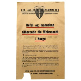 Original WWII Allied SHAEF propaganda leaflet German Wehrmacht surrender Norway 1945 bilingual German Norwegian N27.