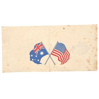 Rare original WWII Allied Tok Pisin propaganda leaflet New Guinea with Australian and US flags against Japan during the Pacific War.