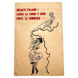 Original WWII Allied propaganda leaflet Italian soldiers Mussolini Hitler Italy Fascism Axis powers World War II militaria collectors.