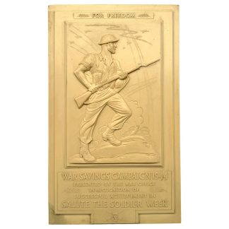 Original WWII British Bakelite War Savings Campaign 1944 wall plaque Salute the Soldier Week War Office measuring 58.5 x 35.5 cm
