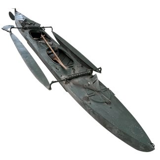 Extremely rare original WWII British Mk VII Cockleshell Canoe Special Forces Burma COPP SBS with outriggers paddles rudders pumps and stamps.