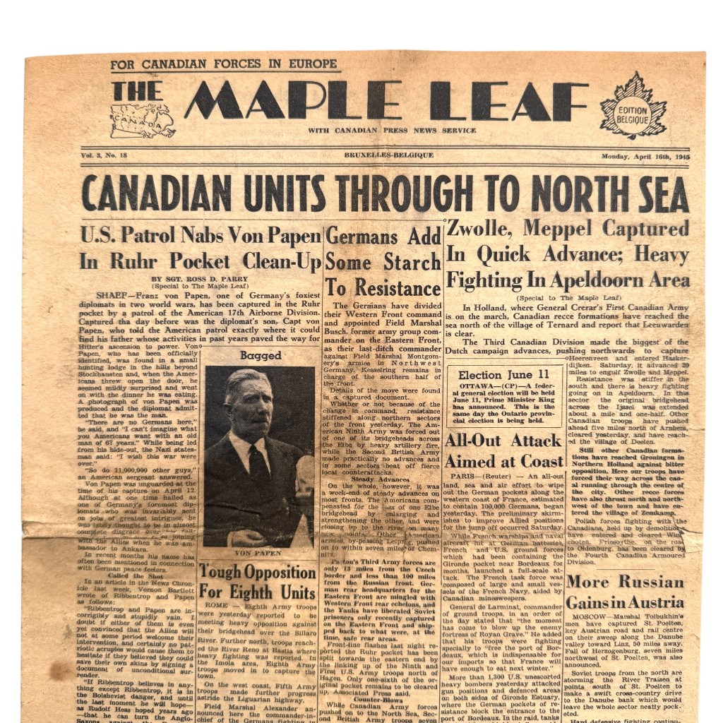 Original WWII Canadian issue of 'The Maple Leaf', the military newspaper published for Canadian Forces in Europe - Apeldoorn - Zwolle - Meppel