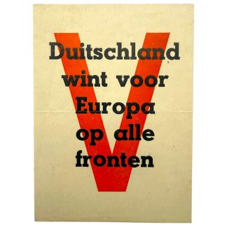 Originele WWII Nederlandse NSB propagandaflyer 1941 'Duitschland wint voor Europa op alle fronten' V-campagne Tweede Wereldoorlog.