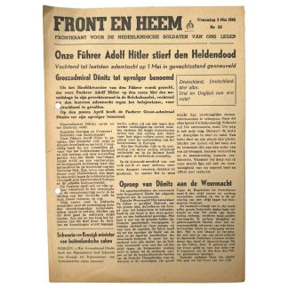 Original WWII Dutch Waffen-SS volunteer newspaper Front en Heem 2 May 1945 Death of Adolf Hitler!.