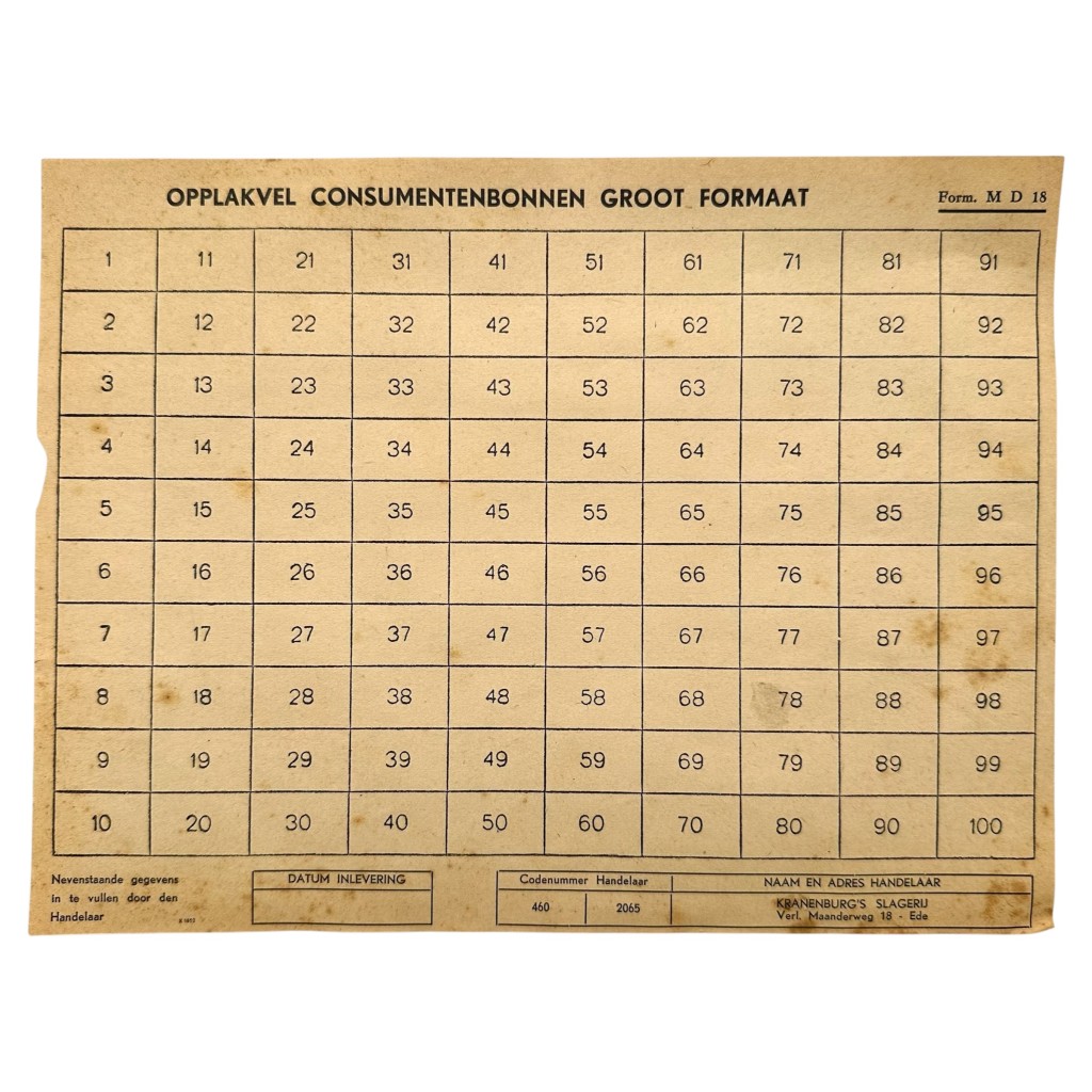 Original WWII Dutch mounting sheet for ration and consumer coupons Ede