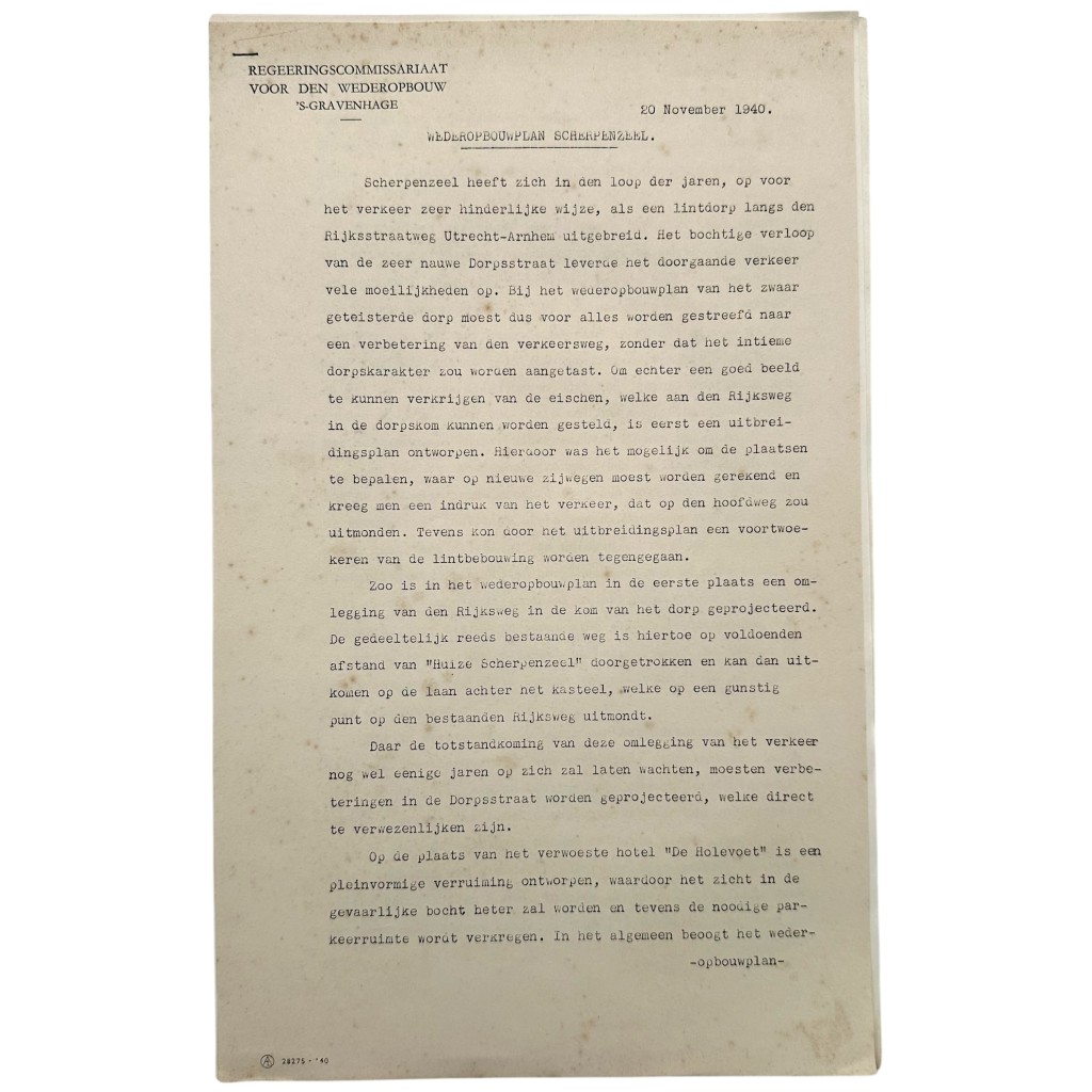 Origineel Nederlands WWII wederopbouwplan Scherpenzeel 20 november 1940 Regeringscommissariaat voor den Wederopbouw document.