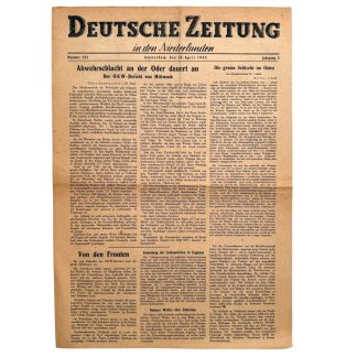 Original WWII German 'Deutsche Zeitung in den Niederlanden', published in Amsterdam on April 18, 1945.